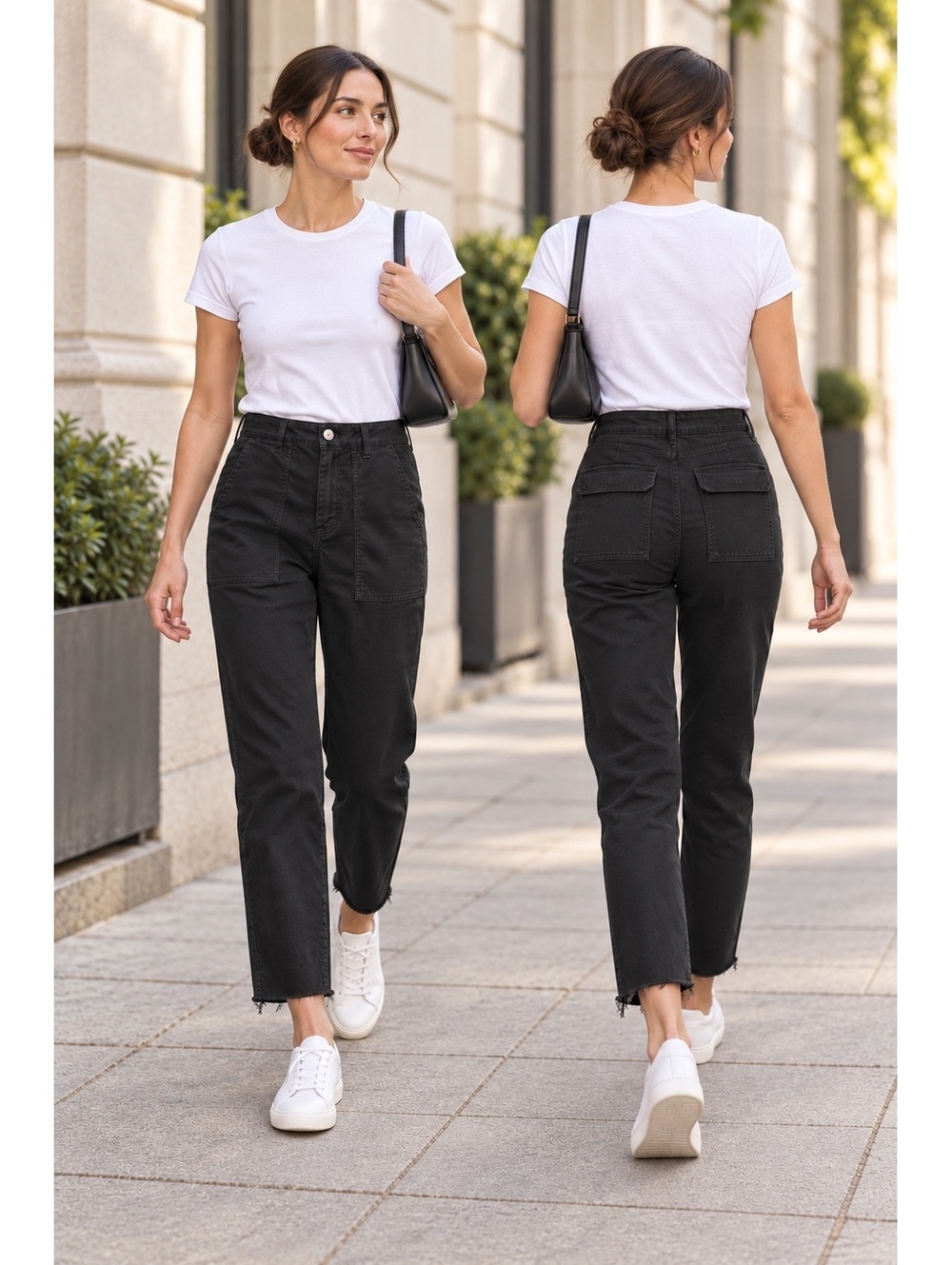 Pilcro Black Utility Pants Clean Girl  Minimalist Capsule Wardrobe Street Style